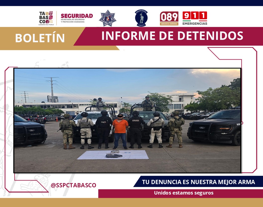 Detienen en Tabasco a hombre con presunta droga en Soriana Guayabal