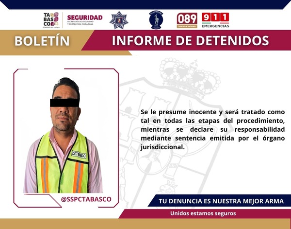 Detiene SSPC a un masculino por daños contra la salud