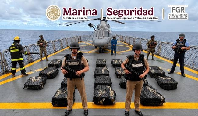 Semar asegura 829 kilos de cocaína frente a Guerrero