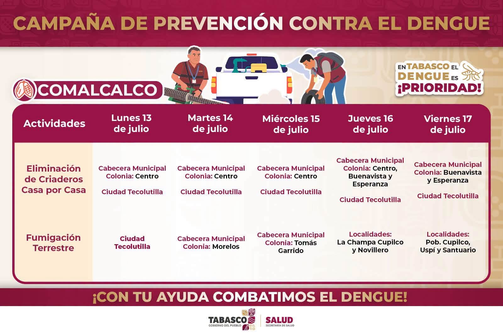 Comalcalco intensifica acciones contra el dengue