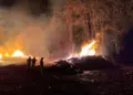 Incendio forestal y en fábrica de hule afecta línea eléctrica en Palenque