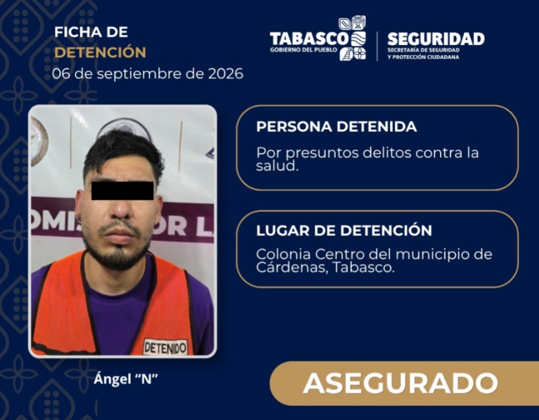 SSPC asegura a hombre con presunta droga en Cárdenas