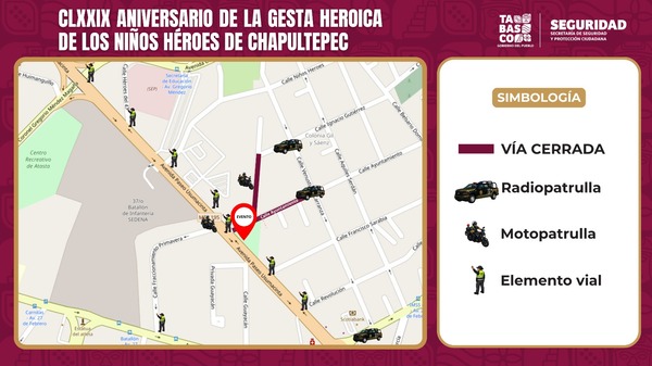 Anuncian cierres viales en Villahermosa por ceremonia de los Niños Héroes